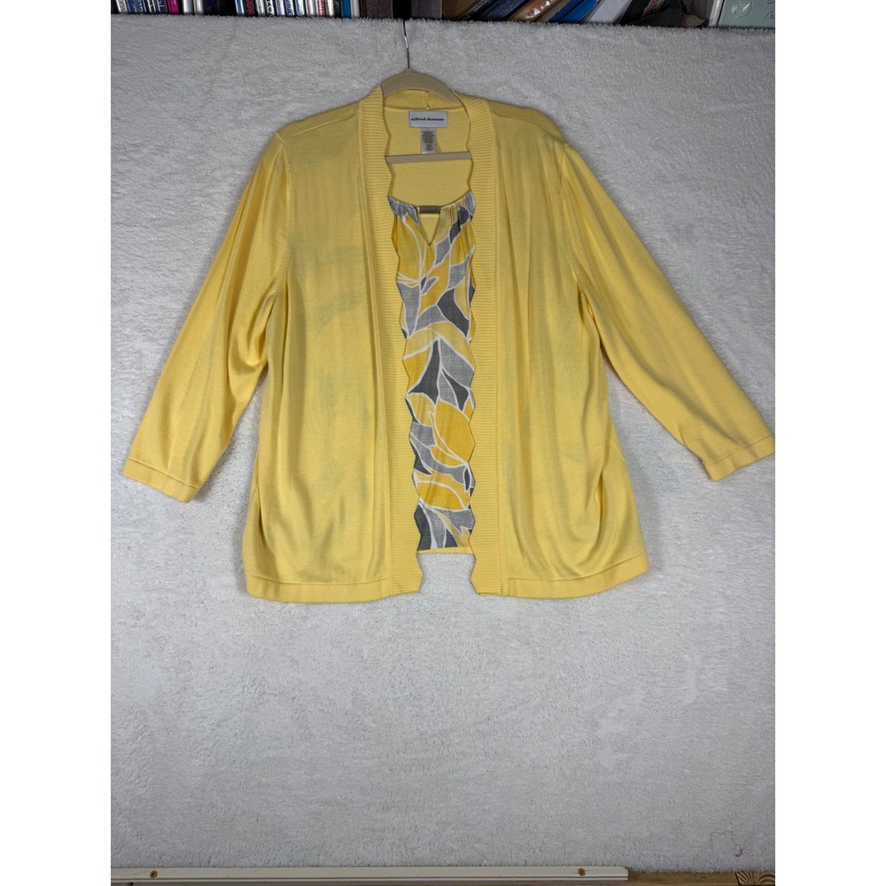 Alfred Dunner Cardigan Inset Women Large Yellow Good Floral Layered Mock